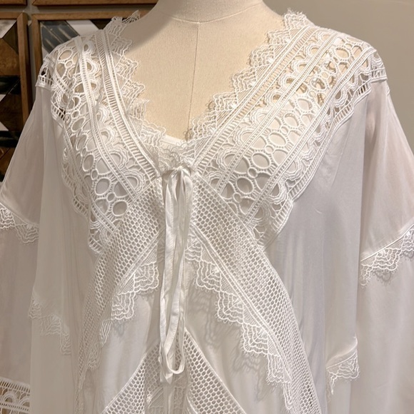 Self-Portrait Resort Collection White Sheer Lace Kaftan Cape Dress US 6 - Picture 6 of 15